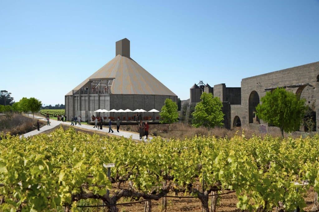 Rendering of the winery among the historic ruins